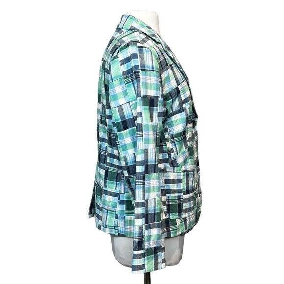 TALBOTS Ladies Summer Blazer Madras Preppy Plaid Cotton Patchwork Blazer Jacket - Picture 5 of 7